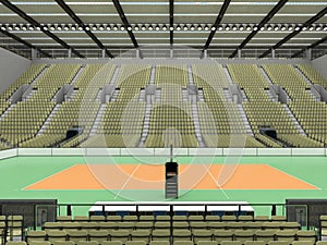 Beautiful sports arena for volleyball with olive green seats and floodlights - 3d render