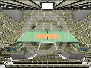 Beautiful sports arena for volleyball with olive green seats and floodlights - 3d render