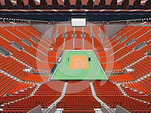 Beautiful sports arena for volleyball with orange seats and floodlights - 3d render