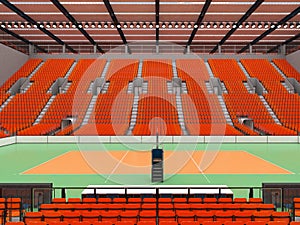 Beautiful sports arena for volleyball with orange seats and floodlights - 3d render