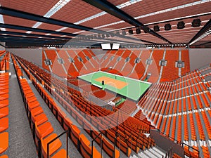 Beautiful sports arena for volleyball with orange seats and floodlights - 3d render