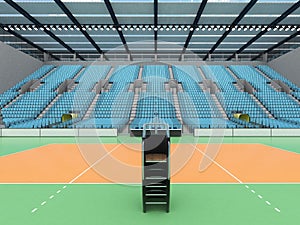 Beautiful sports arena for volleyball with sky blue seats and floodlights - 3d render
