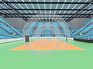 Beautiful sports arena for volleyball with sky blue seats and floodlights - 3d render