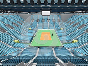 Beautiful sports arena for volleyball with sky blue seats and floodlights - 3d render