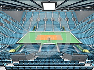 Beautiful sports arena for volleyball with sky blue seats and floodlights - 3d render