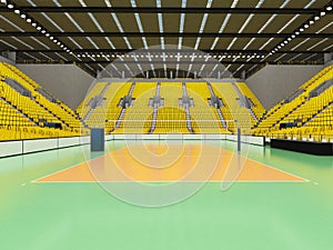 Beautiful sports arena for volleyball with yellow seats and VIP boxes - 3d render