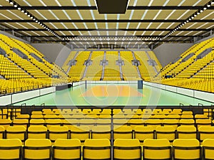 Beautiful sports arena for volleyball with yellow seats and VIP boxes - 3d render