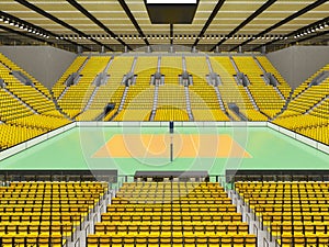 Beautiful sports arena for volleyball with yellow seats and VIP boxes - 3d render