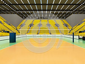 Beautiful sports arena for volleyball with yellow seats and VIP boxes - 3d render