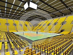 Beautiful sports arena for volleyball with yellow seats and VIP boxes - 3d render