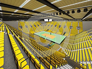 Beautiful sports arena for volleyball with yellow seats and VIP boxes - 3d render