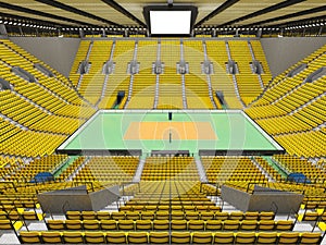 Beautiful sports arena for volleyball with yellow seats and VIP boxes - 3d render