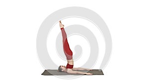 Beautiful sporty girl doing yoga exercises for abs strength, Sup