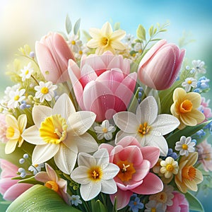 Beautiful spring bouquet of tulips and daffodils