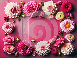 Beautiful Spring Flowers composition on pink background. Festive Valentine\'s Day or Mother\'s Day concept
