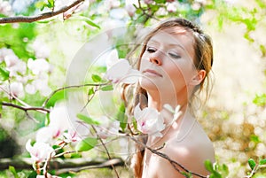 Beautiful Spring Girl with flowers