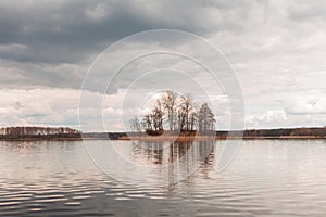 Beautiful spring landscape with river and forest. photo