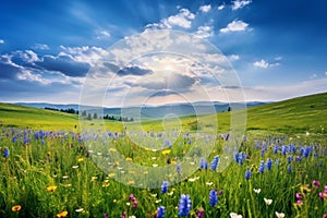 Beautiful spring meadow with wild flowers