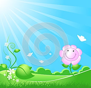 Beautiful spring nature background with sunbeam