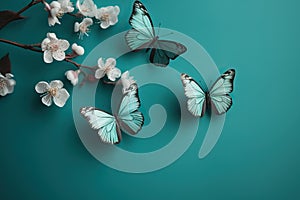 Beautiful spring nature concept with butterfly on background - Generative AI