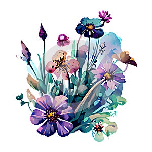 Beautiful spring and summer wild flowers. Generative AI.