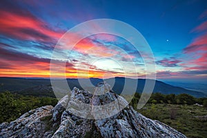 Beautiful spring sunrise in mountains