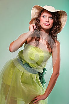 Beautiful spring woman portrait. Green concept