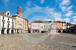 Beautiful square in an old city in Italy. Vercelli, square Cavour