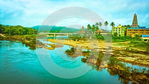 Beautiful Sringeri Temple on the banks of Tunga river in Karnataka, India