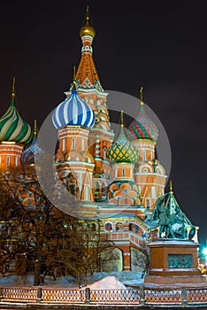 Beautiful St. Basil`s Cathedral at night on Red Square