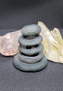 Beautiful stacked pile of stones with other crystals at the back