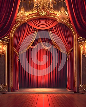 A beautiful stage with a large red curtain