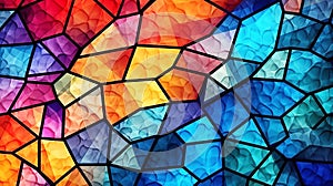 Beautiful stained glass pattern, fibonacci, polygons, technology, clean, cool color palette.