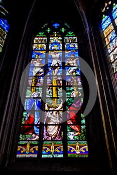 Beautiful stained -glass window in Saint-Maurice church, Lille, France