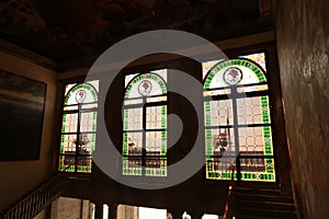 Beautiful stained glass windows over the entrance to the museum at Chapultepec Castle Castillo de Chapultepec, Mexico City