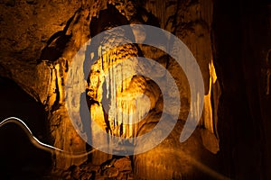 Beautiful stalactites and stalagmites inside the Khao Luang Cave.