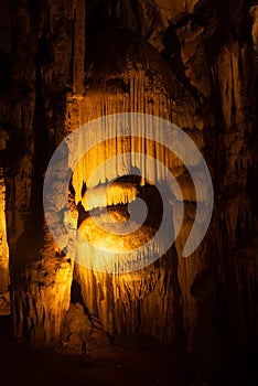 Beautiful stalactites and stalagmites inside the Khao Luang Cave.