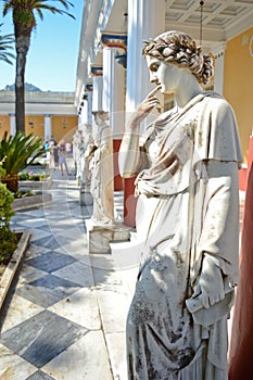 Beautiful statues in Achilleion garden on the island of Corfu built by princess Sissi