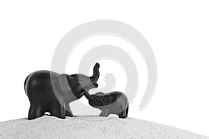 Elephant figurine on an isolated background with different effect