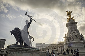 Beautiful statues outside Buckingham Palace London Great Britain