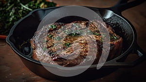 A beautiful steak being cooked to perfection over an open flame in the great outdoors.
