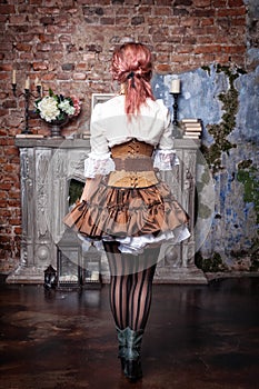 Beautiful steampunk woman back