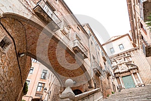 Beautiful steps and archway of the Pujada de Sant Domenec in Girona, Spain