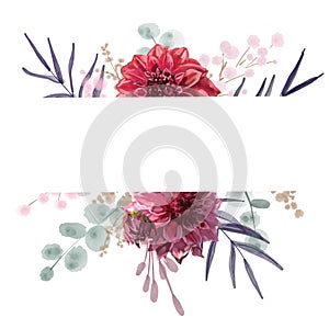 Beautiful stock illustration with gentle hand drawn watercolor flower arrangement. Dahlia flowers