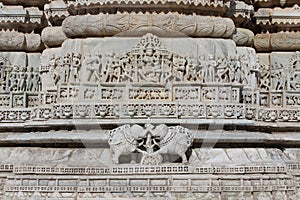 Beautiful stone carving at ancient sun temple at ranakpur