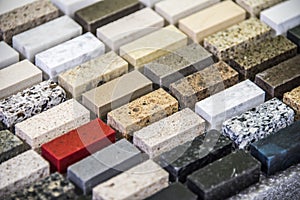 Beautiful stone color selection for kitchen counter tops. Kitchen renovation concept. photo