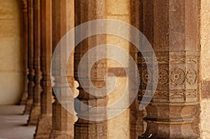 Beautiful stone columns in Amber Fort. India