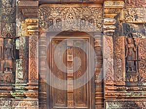 Beautiful stone door of Banteay Srei Temple in Cambodia