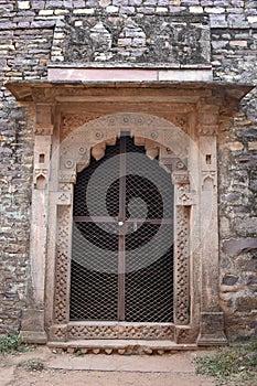 Beautiful stone gate with carving of Jhinjhari Mahal, Raisen Fort, Fort was built-in 11th Century AD, Madhya Pradesh,