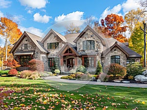 A beautiful stone home in the fall